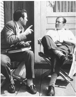 Edward Dmytryk (right) and Montgomery Clift on the set of Raintree County