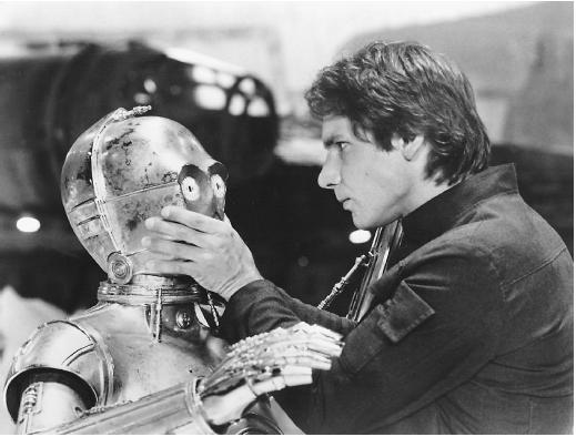 Harrison Ford with C3PO in The Empire Strikes Back