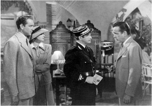 Paul Henreid (left) with Ingrid Bergman, Claude Rains, and Humphrey Bogart in Casablanca