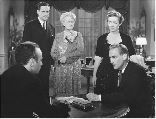 Paul Lukas (right) with (from left) George Coulouris, Donald Woods, Lucile Watson, and Bette Davis in Watch On the Rhine