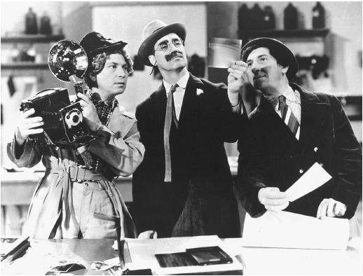 (Left to right) Harpo Marx, Groucho Marx, and Chico Marx in A Day at the Races