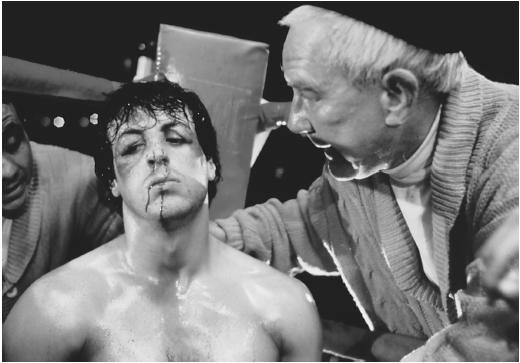 Burgess Meredith (right) and Sylvester Stallone in Rocky