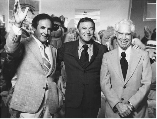 (From left) Joseph Barbera, Gene Kelly, and William Hanna